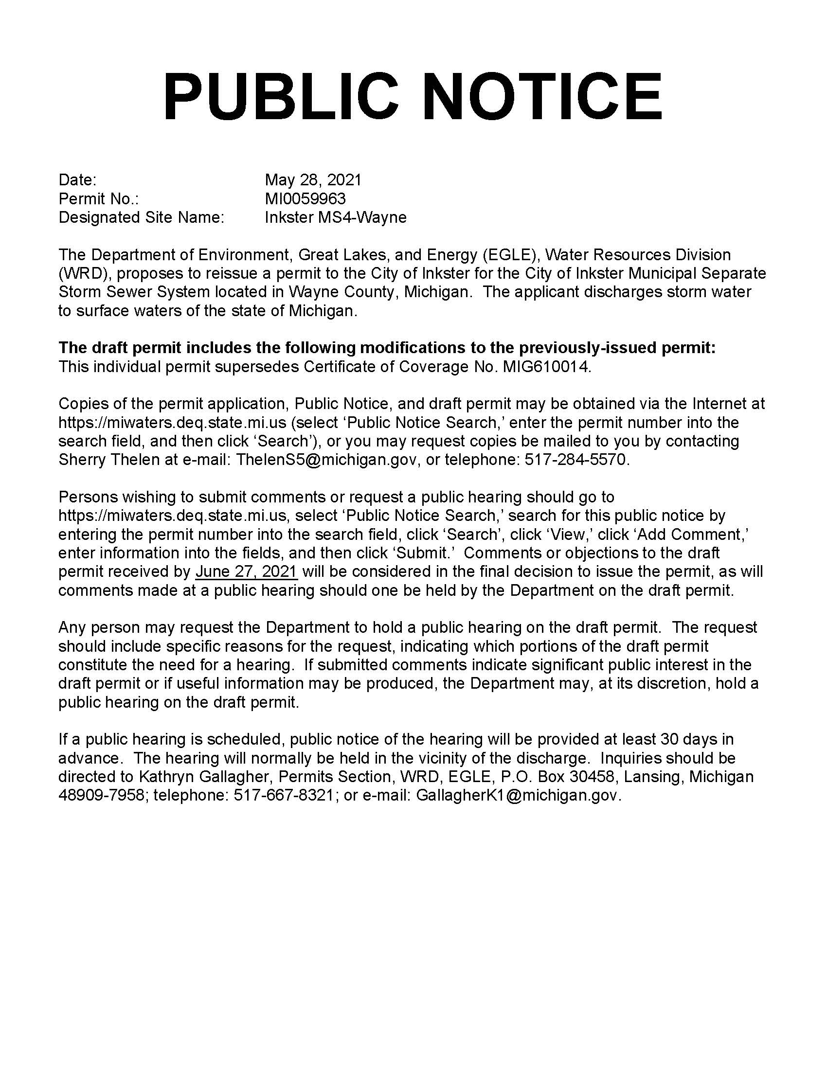 Public Notice Document_Inkster MS4-Wayne